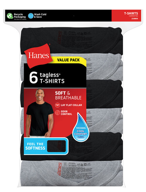 Hanes Men's Assorted Tagless ComfortSoft Crewneck T-Shirts, 6 Pack