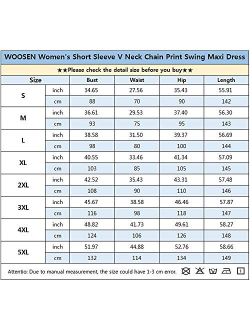 WOOSEN Women's V Neck 3/4 Sleeves Plus Size Swing Maxi Dress with Belt