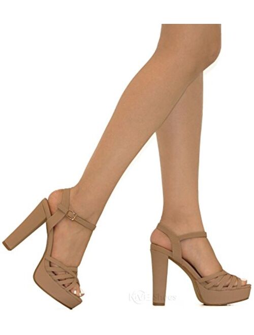 MVE Shoes Women's Open Toe High Heel Sandals - Ankle Strap Laser Deco Summer Heels - Sexy High Heel Wood Sandals