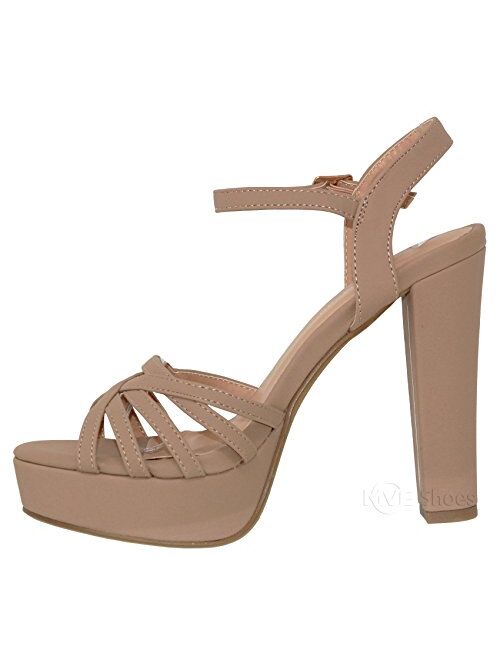 MVE Shoes Women's Open Toe High Heel Sandals - Ankle Strap Laser Deco Summer Heels - Sexy High Heel Wood Sandals