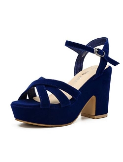 WSKEISP Women's Open Toe Ankle Strap Chunky Block Heels Platform Wedge Sandals