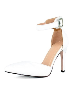 Women's Stiletto Pump Two Piece Ankle Strap Closed Pointy Toe Dress Wedding Party Summer Dancing Shoes JM01