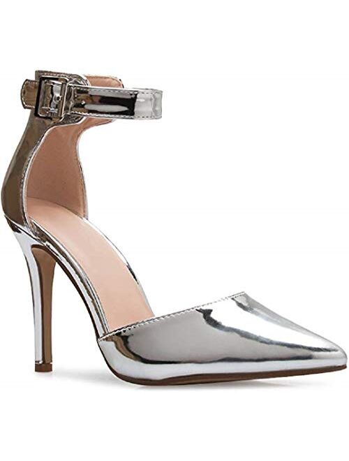 Women's Stiletto Pump Two Piece Ankle Strap Closed Pointy Toe Dress Wedding Party Summer Dancing Shoes JM01