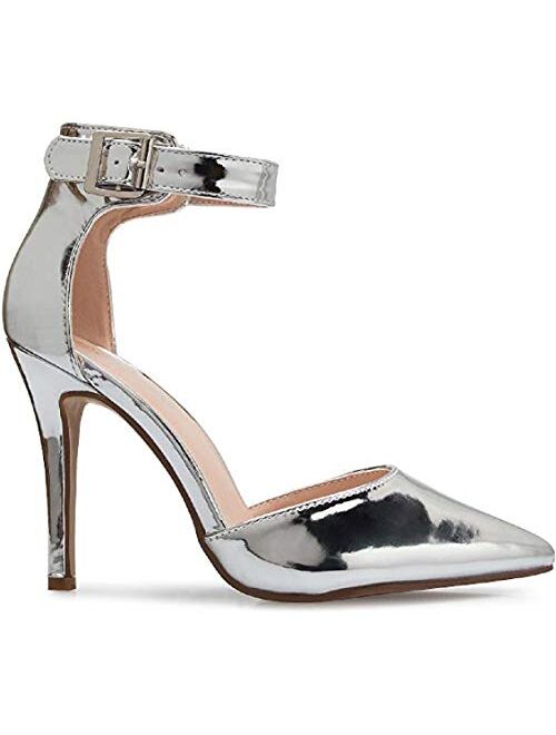 Women's Stiletto Pump Two Piece Ankle Strap Closed Pointy Toe Dress Wedding Party Summer Dancing Shoes JM01