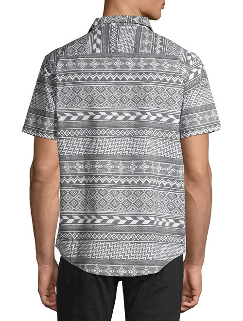 No Boundaries Men's Tribal Print Short Sleeve Button-up Shirt, up to Size 3XL