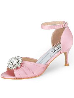 SheSole Women's Low Heel Wedding Sandals Dress Shoes Rhinestones Open Toe Pumps
