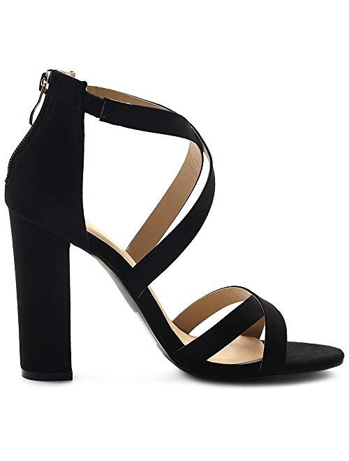 Ollio Women's Shoes Faux Suede or Faux Leather Ankle Toe Cross Strap Zip Up High Heels Pumps Sandals H98
