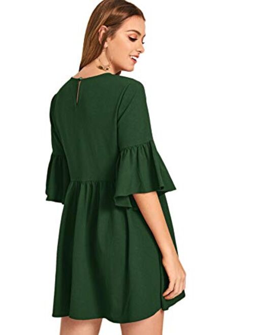 Floerns Women's Embroidered Floral Bell Sleeve A Line Tunic Dress