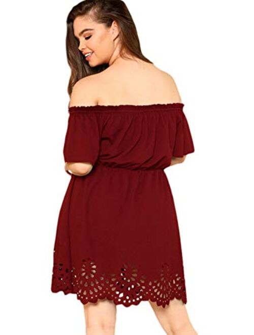 Romwe Women's Plus Size Off The Shoulder Hollowed Out Scallop Hem Party Short Dresses