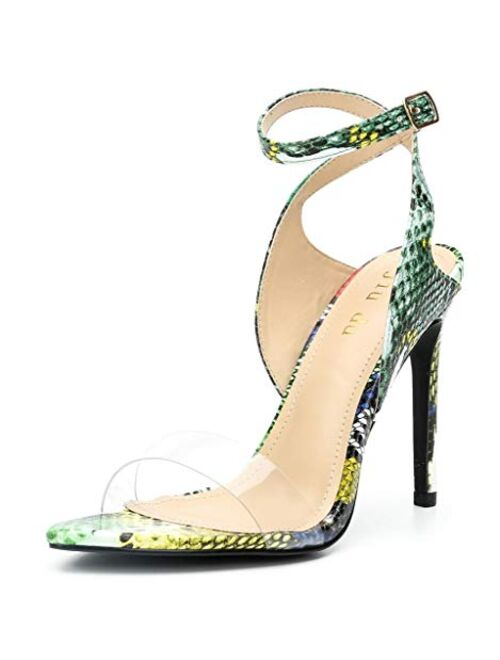 WSKEISP Womens Snakeskin Open Toe Strappy Heels Slingback D'Orsay Stiletto High Heeled Sandals