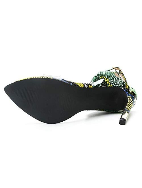 WSKEISP Womens Snakeskin Open Toe Strappy Heels Slingback D'Orsay Stiletto High Heeled Sandals
