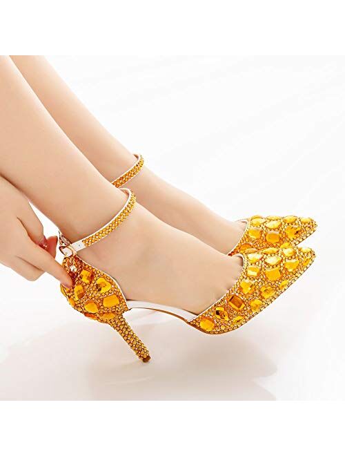 Royal Blue Rhinestone Sandals Thin High Heels Pointed Toe Sandals Blue Crystal Heels Shoes Fashion High Heel Shoes