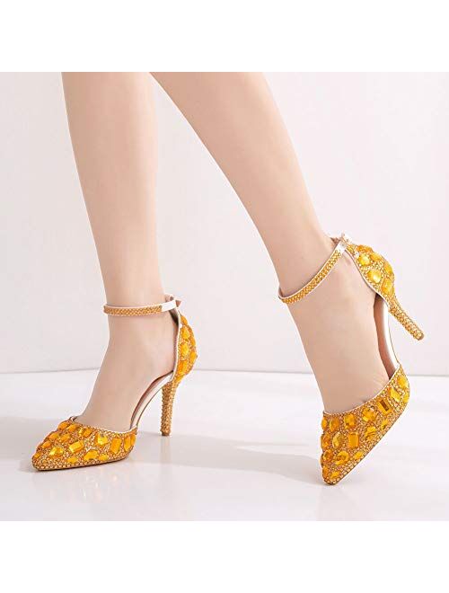 Royal Blue Rhinestone Sandals Thin High Heels Pointed Toe Sandals Blue Crystal Heels Shoes Fashion High Heel Shoes