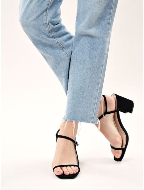 Shein Square Open Toe Buckled Ankle Block Heel Sandals