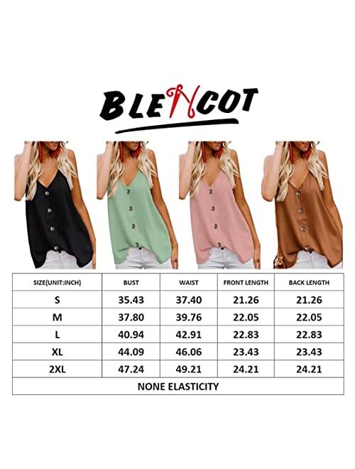 BLENCOT Button Down V Neck Strappy Tank Tops Loose Casual Sleeveless Shirts Blouses