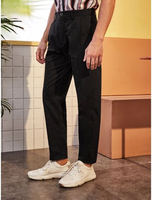 Shein Men Solid Button Front Tapered Pants