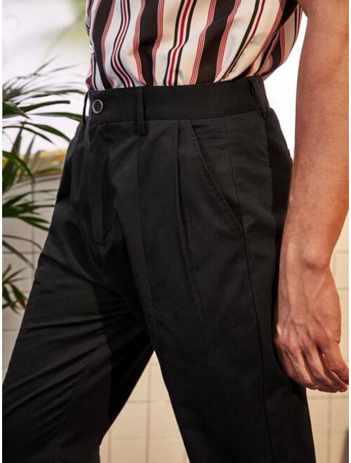 Shein Men Solid Button Front Tapered Pants