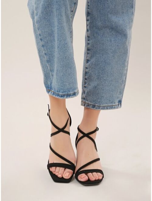 Shein Asymmetric Strappy Open Toe Block Heel Sandals