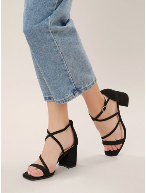 Shein Asymmetric Strappy Open Toe Block Heel Sandals