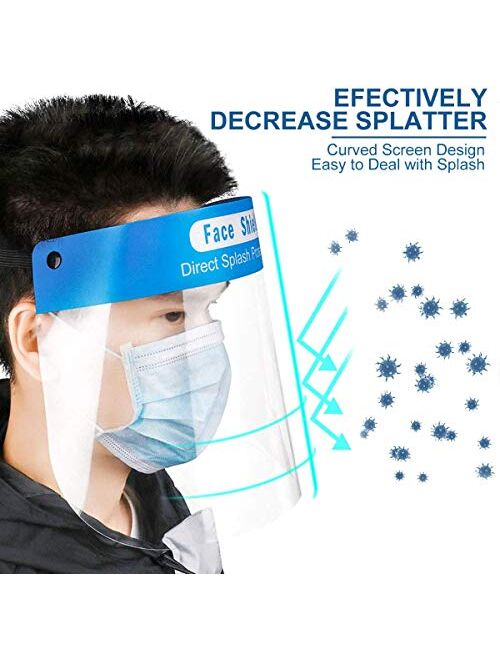 Safety Face Shield [10 Pack] Adjustable Elastic strip, Transparent Full Face Protective Visor with Eye & Head Protection, Anti-Splash Facial Cover for Women Men