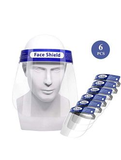 6 Pieces Safety Face Shield, Reusable Plastic Clear Full Face shield Transparent Anti-Splash Face Mask Protection with Elastic Band