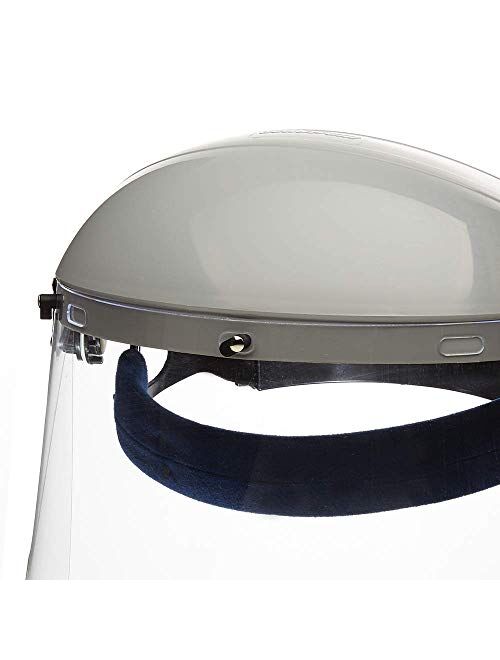 Sellstrom S30120 Advantage Series All-Purpose Face Shield, Clear Polycarbonate Shield, Ratchet Headgear with Grey Comfort Temple Band, (Before Use - Remove Protective Fil