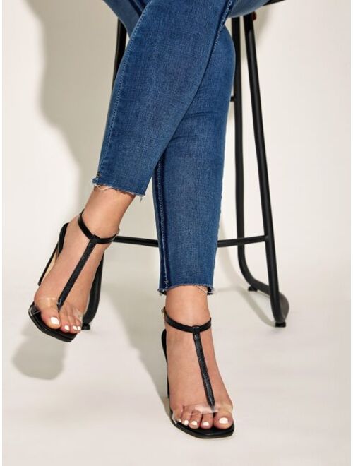 Toe Post Ankle Strap Chunky Heels