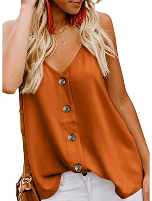jonivey Womens Button Down V Neck Strappy Cami Tank Tops Casual Sleeveless Blouses Vest