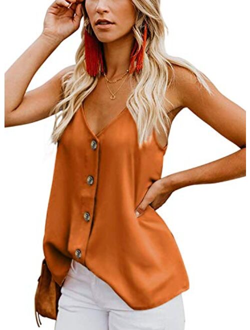 jonivey Womens Button Down V Neck Strappy Cami Tank Tops Casual Sleeveless Blouses Vest