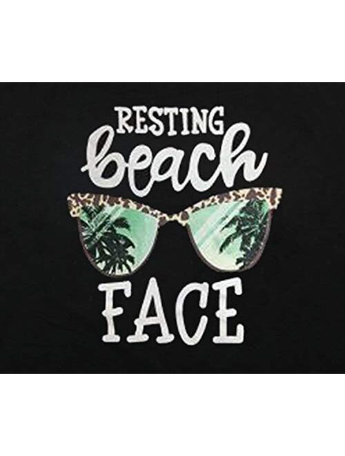 EGELEXY Resting Beach Face Tank Tops Women Sleeveless Racerback Letter Print Loose Vacation Vest Tees