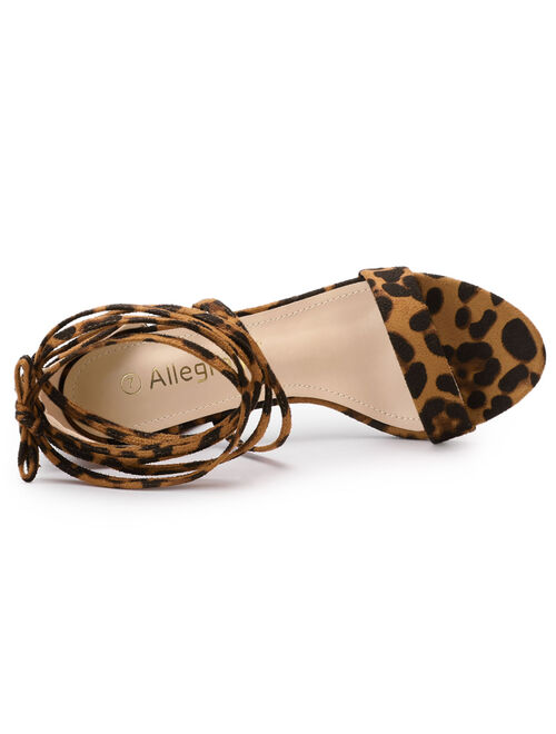 Women's One Strap Block Heel Lace Up Sandals Leopard (Size 8)