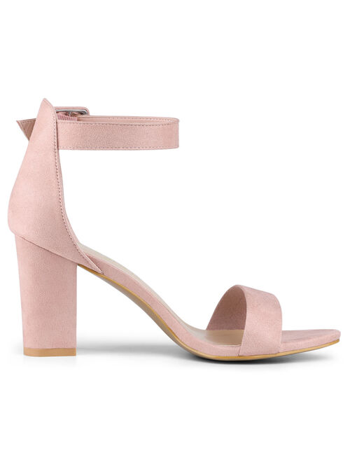 284H Woman Open Toe Chunky High Heel Ankle Strap Sandals Light Pink/US 5.5