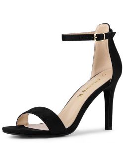 Women's Suede Ankle Strap High Stiletto Heels Sandals Black (Size 6)