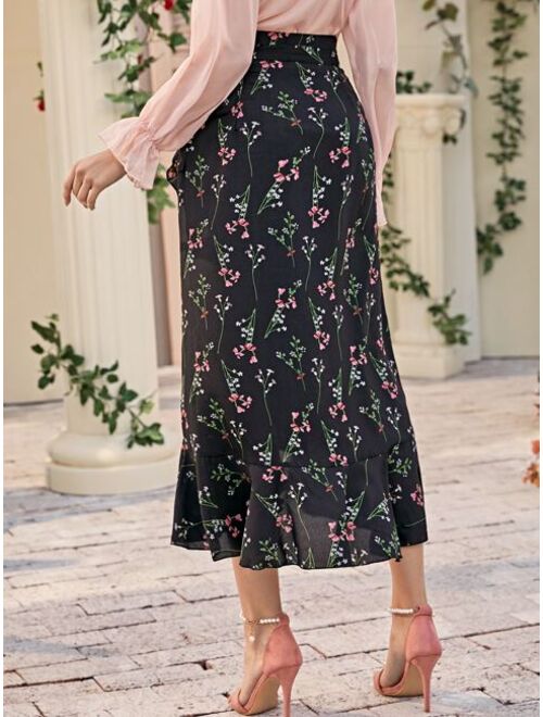 Shein Ruffle Hem Wrap Knot Skirt