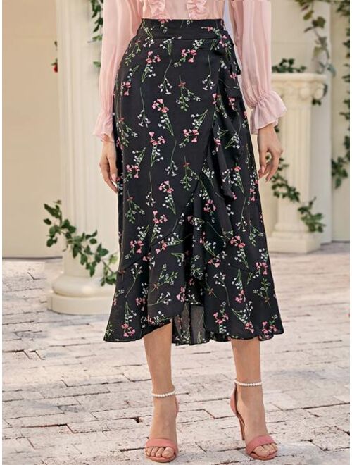 Shein Ruffle Hem Wrap Knot Skirt