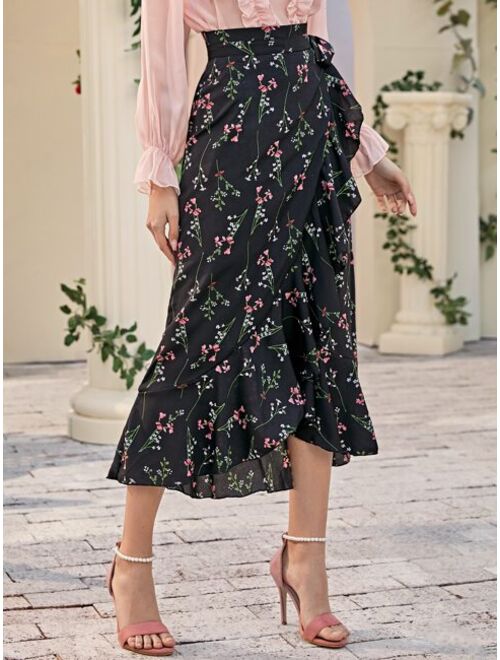 Shein Ruffle Hem Wrap Knot Skirt