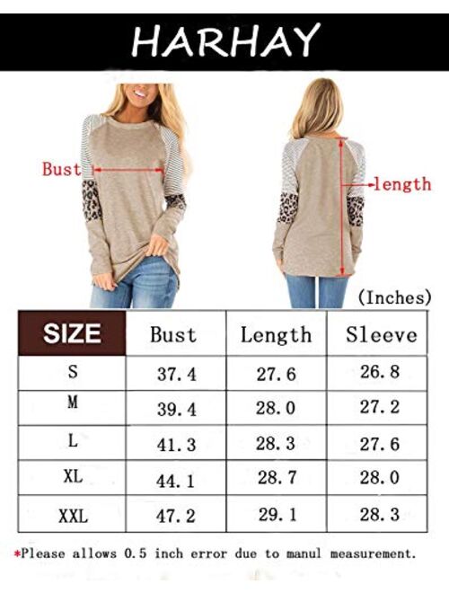 HARHAY Womens Leopard Print Color Block Tunic Round Neck Long Sleeve Shirts Striped Causal Blouses Tops