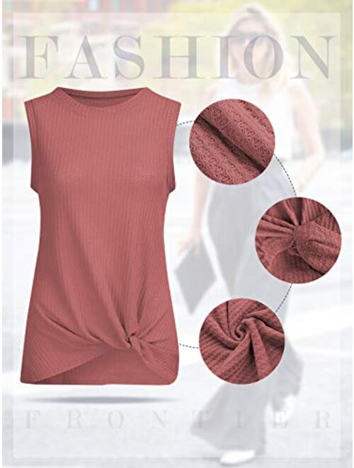 Century Star Women's Casual Tank Top Sleeveless Blouse Twist Knot Waffle Knit Shirts Cute Tops