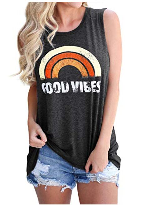 Nlife Women Good Vibes Blouse Hoodies Long Sleeve Casual Tank Tops Graphic Tee Shirt Sweaters for Women