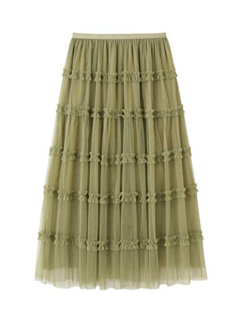 Femiserah Women's Long Rainbow A Line Tulle Tutu Skirts Tiered Skirt Petticoat