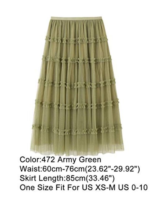 Femiserah Women's Long Rainbow A Line Tulle Tutu Skirts Tiered Skirt Petticoat