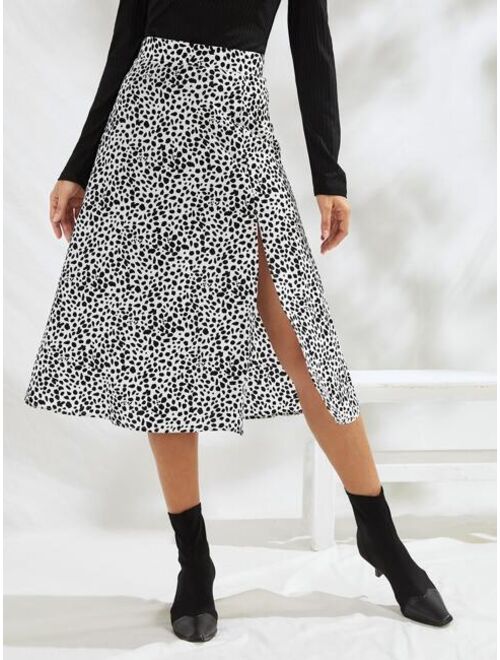 Shein Dalmatian Print Split Thigh A-line Skirt