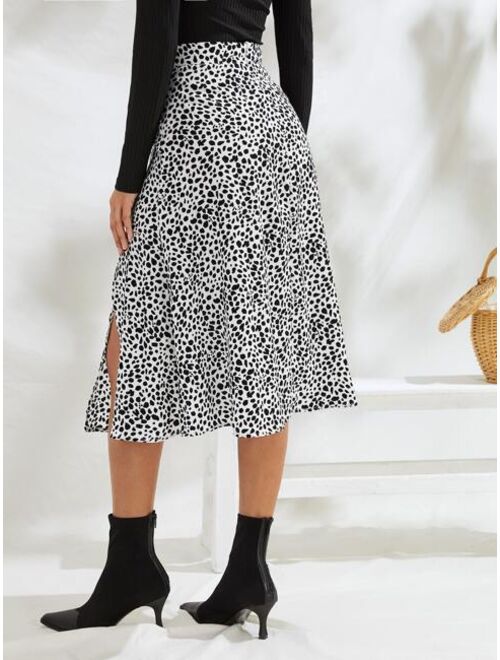 Shein Dalmatian Print Split Thigh A-line Skirt