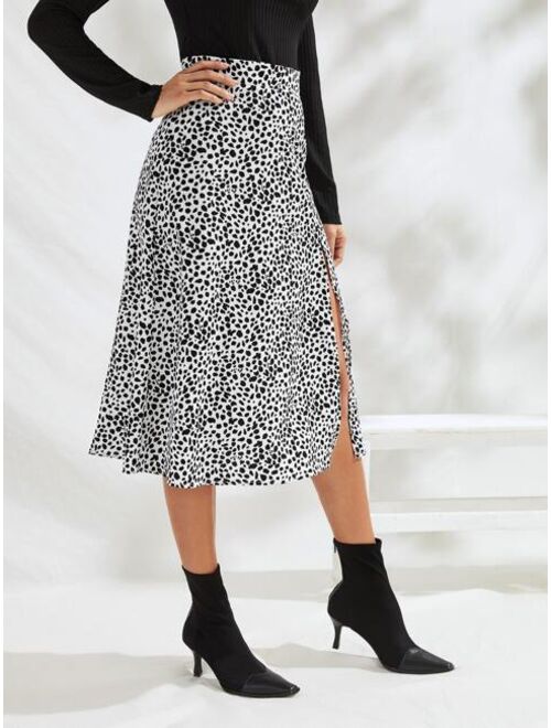 Shein Dalmatian Print Split Thigh A-line Skirt