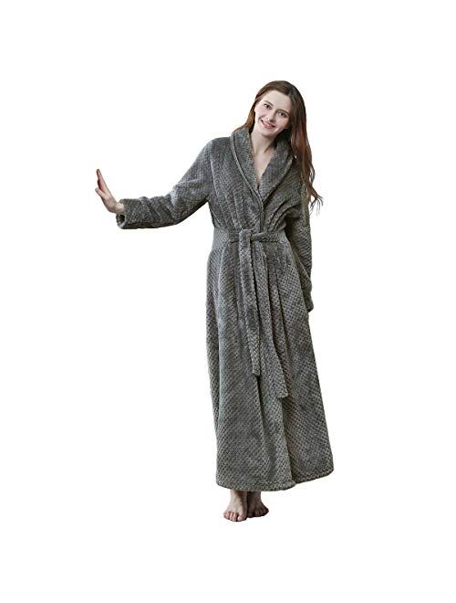ZBYY Womens Long Robe Soft Warm Fleece Plush Bathrobe Winter Sleepwear Pajamas Long Sleeved Robe Coat Nightgown 