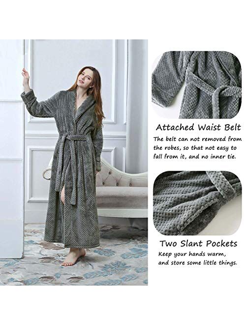 Womens Long Robe Soft Warm Fleece Plush Bathrobe Ladies Sleepwear Pajamas Housecoat Nightgown