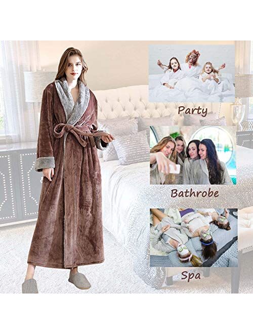 Women Long Robes Soft Fleece Winter Warm Housecoats Womens Bathrobe Dressing Gown Sleepwear Pajamas Top