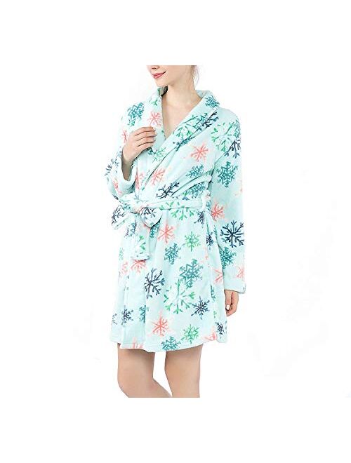 Fleece Bath Robes for Women - Lounge Womens Bathrobe Sleepwear, Knee Length Plush Bath Robe