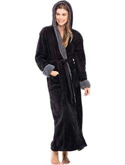 Women's Warm Fleece Robe with Hood, Long Plush Sherpa Bathrobe
