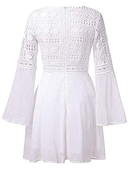 SPANX Lace Dresses for Women Boho Dress Crochet High Waisted Solid Color Elegent Ruffle Short Dress
